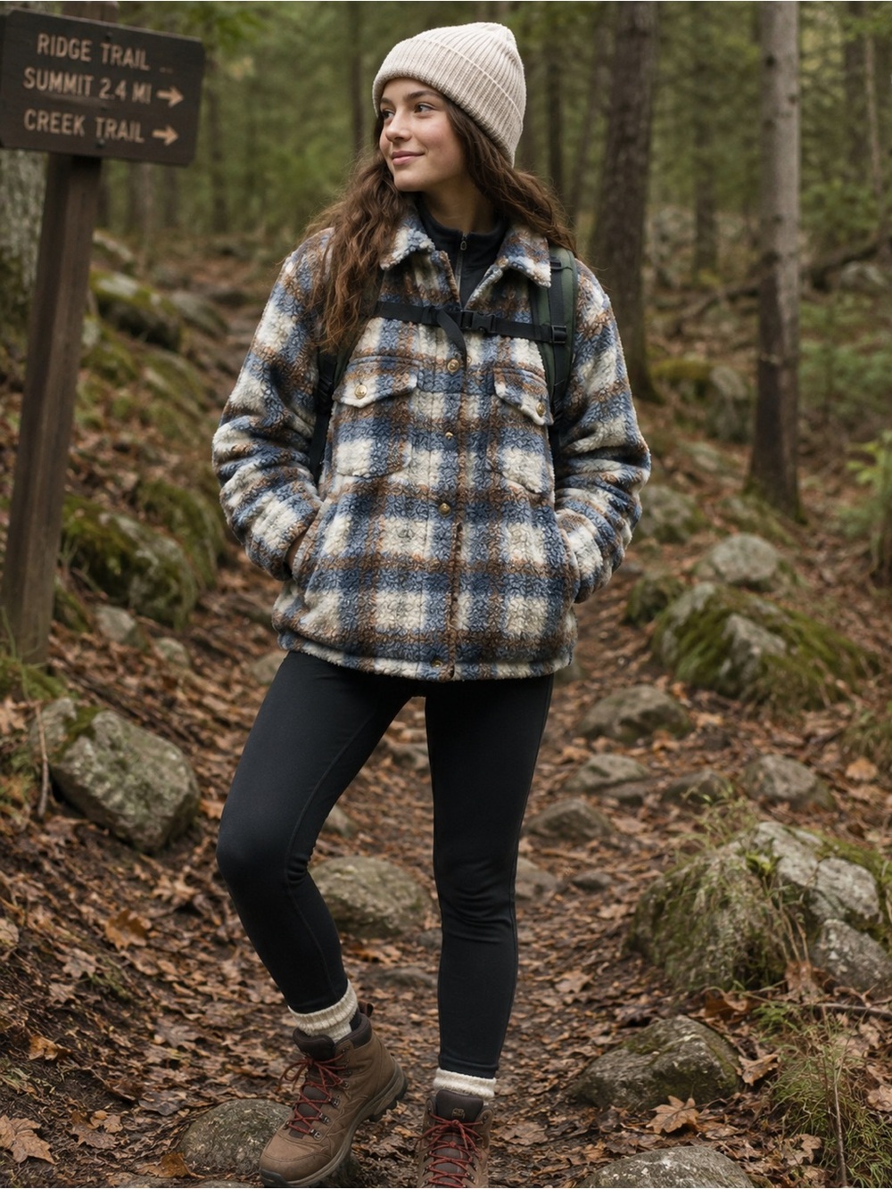 Zara Blue, Brown & Cream Plaid Teddy Jacket